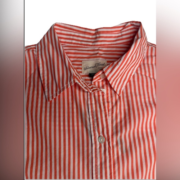 New Universal Thread Button Down Stripes Pocket Long Sleeve Women's Top Size M - Picture 2 of 7